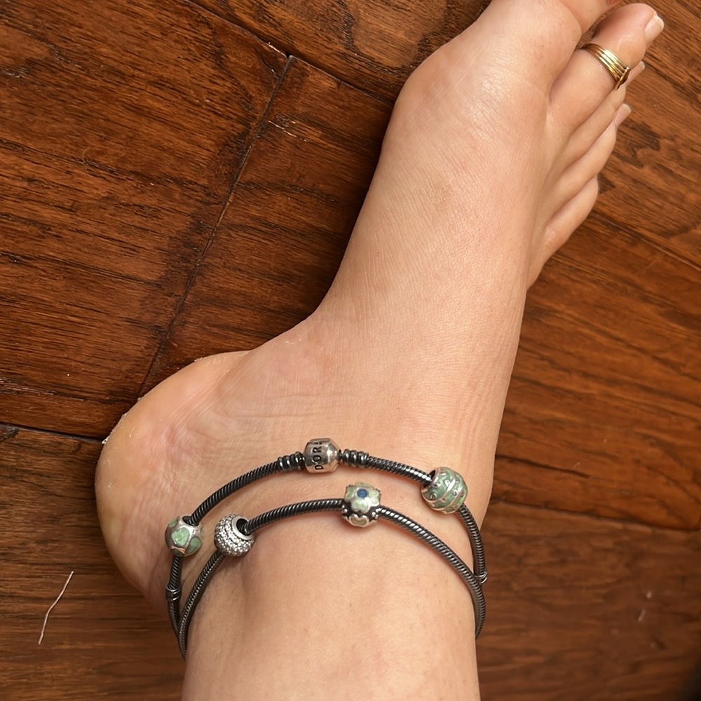 Pandora Oxidized Snake Chain Barrel Clasp Necklace/ Anklet Sterling Silver 19.5”